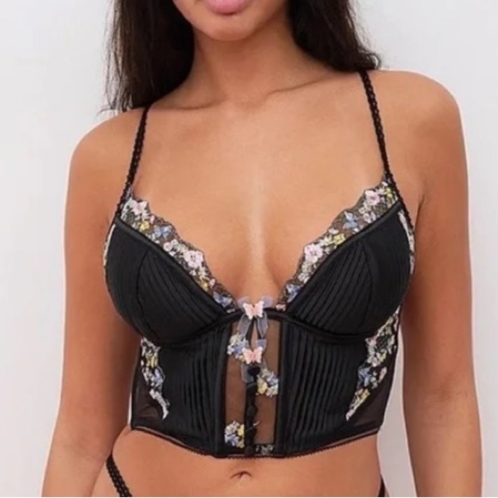 New! For Love And Lemons Elektra Bustier black butterfly bows 31294